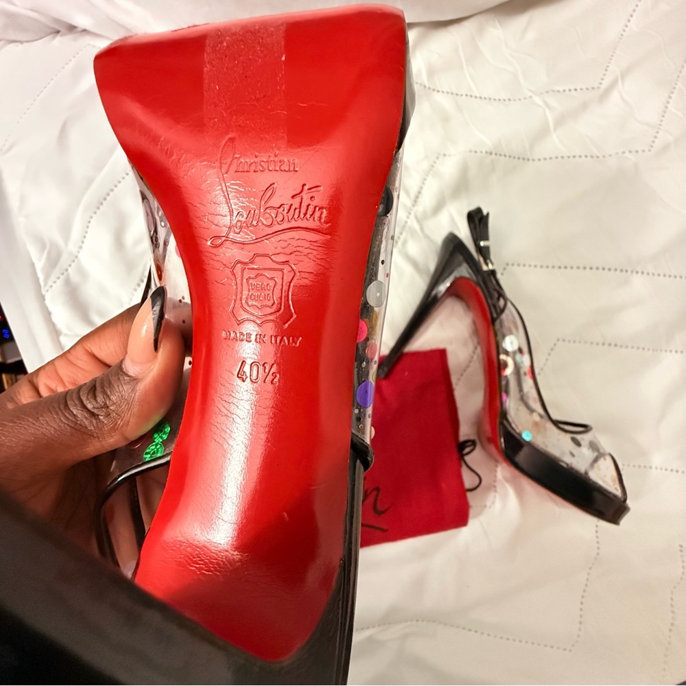 Christian Louboutin “UN BOUT” PVC Sequin Slingback Peep Toe Heels – Size 40.5 - Picture 6 of 6